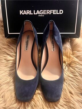 Karl Lagerfeld Women's Clari Midnight Navy Kid Suede Pumps